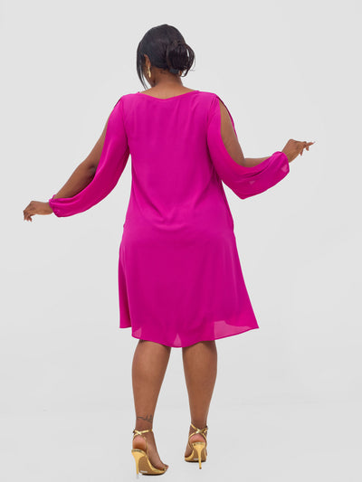 Vivo Lamu Knee Length Chiffon Dress - Magenta