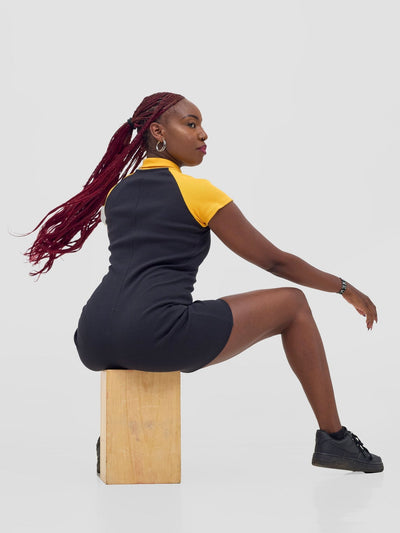 Zoya Vasha Raglan Sleeve Playsuit - Black / Yellow - Shopzetu