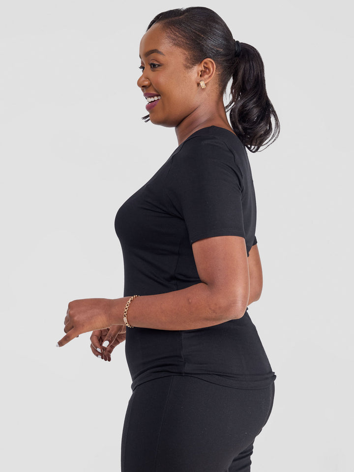 Vivo Basic Short Sleeve Top in Jersey - Black