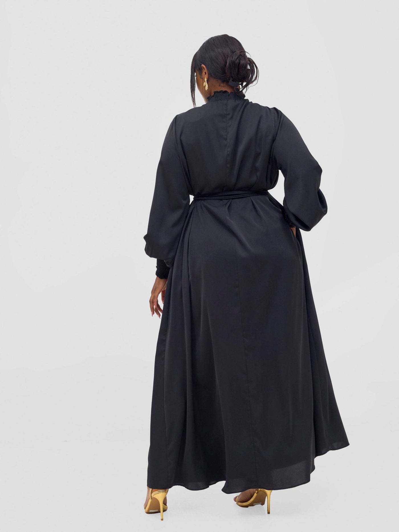 Vivo Ayah Shirred Neck Tent Maxi Dress - Black - Shopzetu