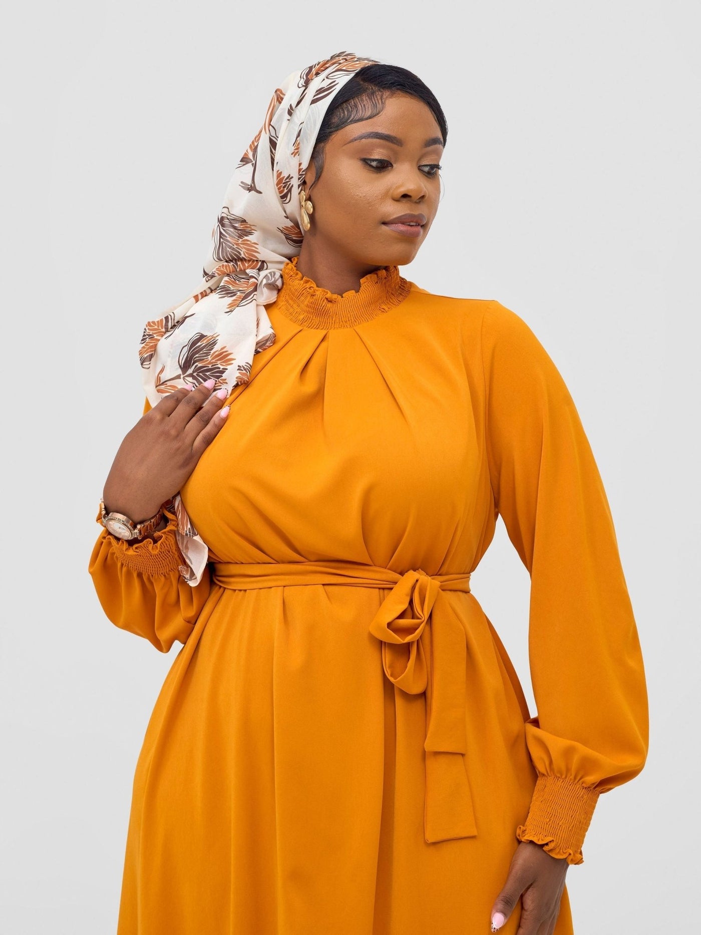 Vivo Ayah Shirred Neck Tent Maxi Dress - Mustard - Shopzetu