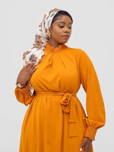 Vivo Ayah Shirred Neck Tent Maxi Dress - Mustard - Shopzetu