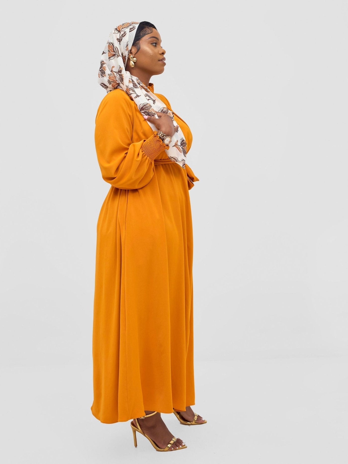 Vivo Ayah Shirred Neck Tent Maxi Dress - Mustard - Shopzetu