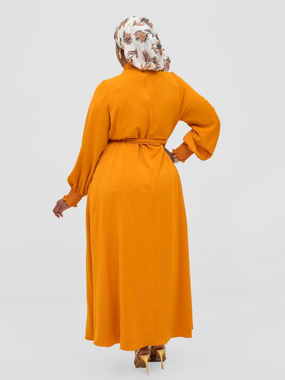 Vivo Ayah Shirred Neck Tent Maxi Dress - Mustard - Shopzetu