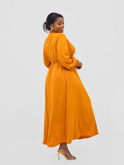 Vivo Ayah Shirred Neck Tent Maxi Dress - Mustard - Shopzetu