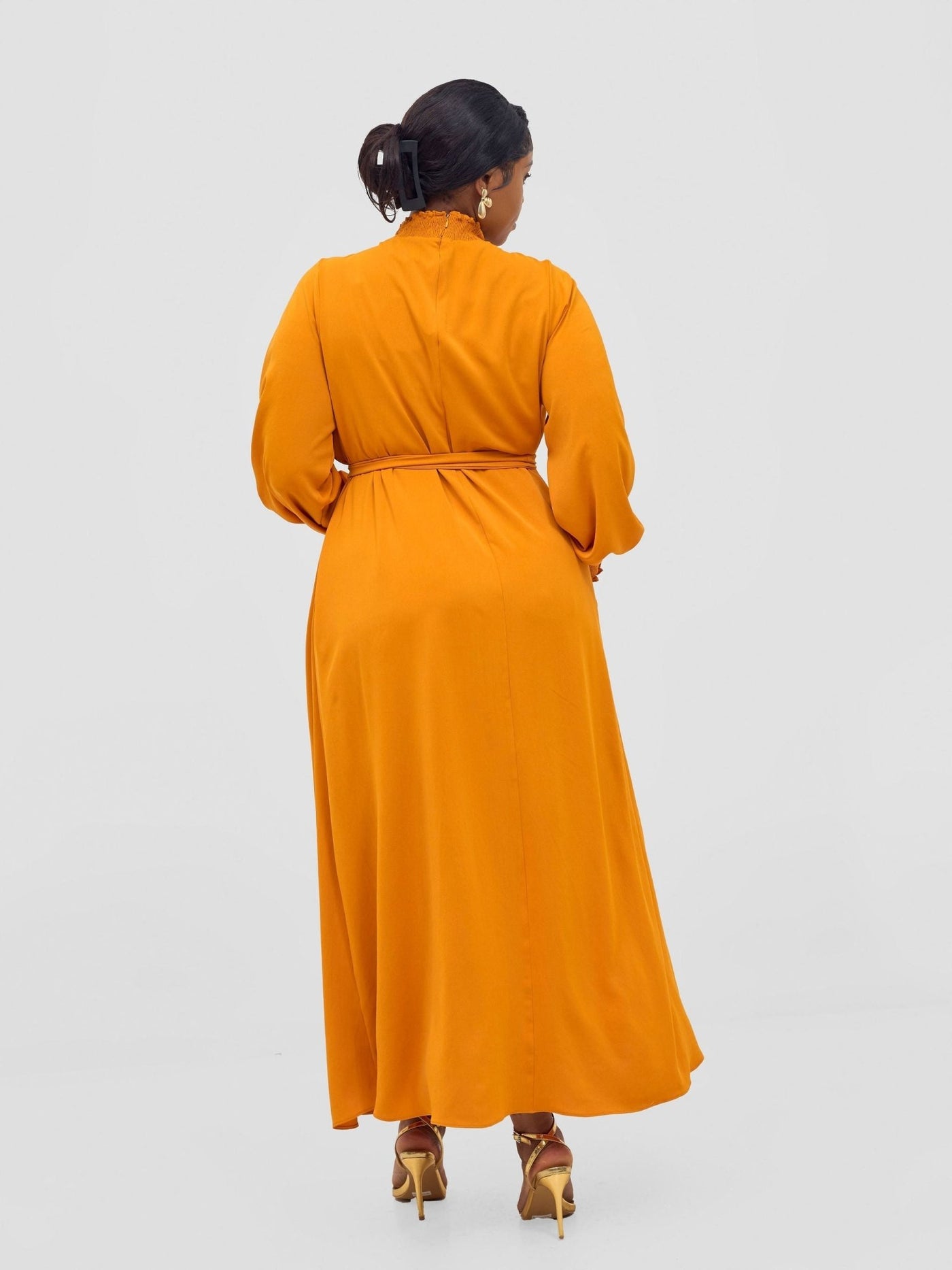 Vivo Ayah Shirred Neck Tent Maxi Dress - Mustard - Shopzetu