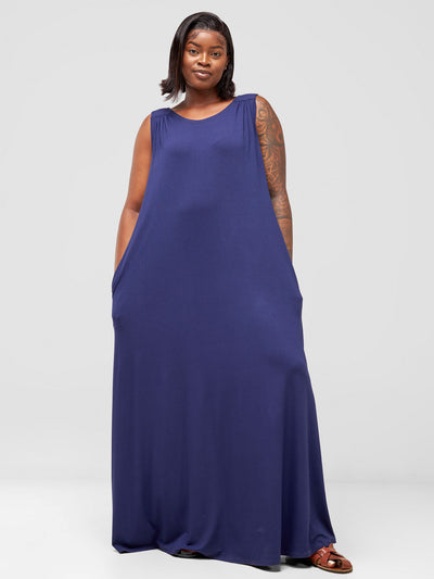 Vivo Safiya Gathered Shoulder Maxi Dress - Navy