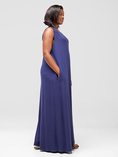 Vivo Safiya Gathered Shoulder Maxi Dress - Navy