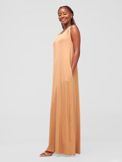 Vivo Safiya Gathered Shoulder Maxi Dress - Tan