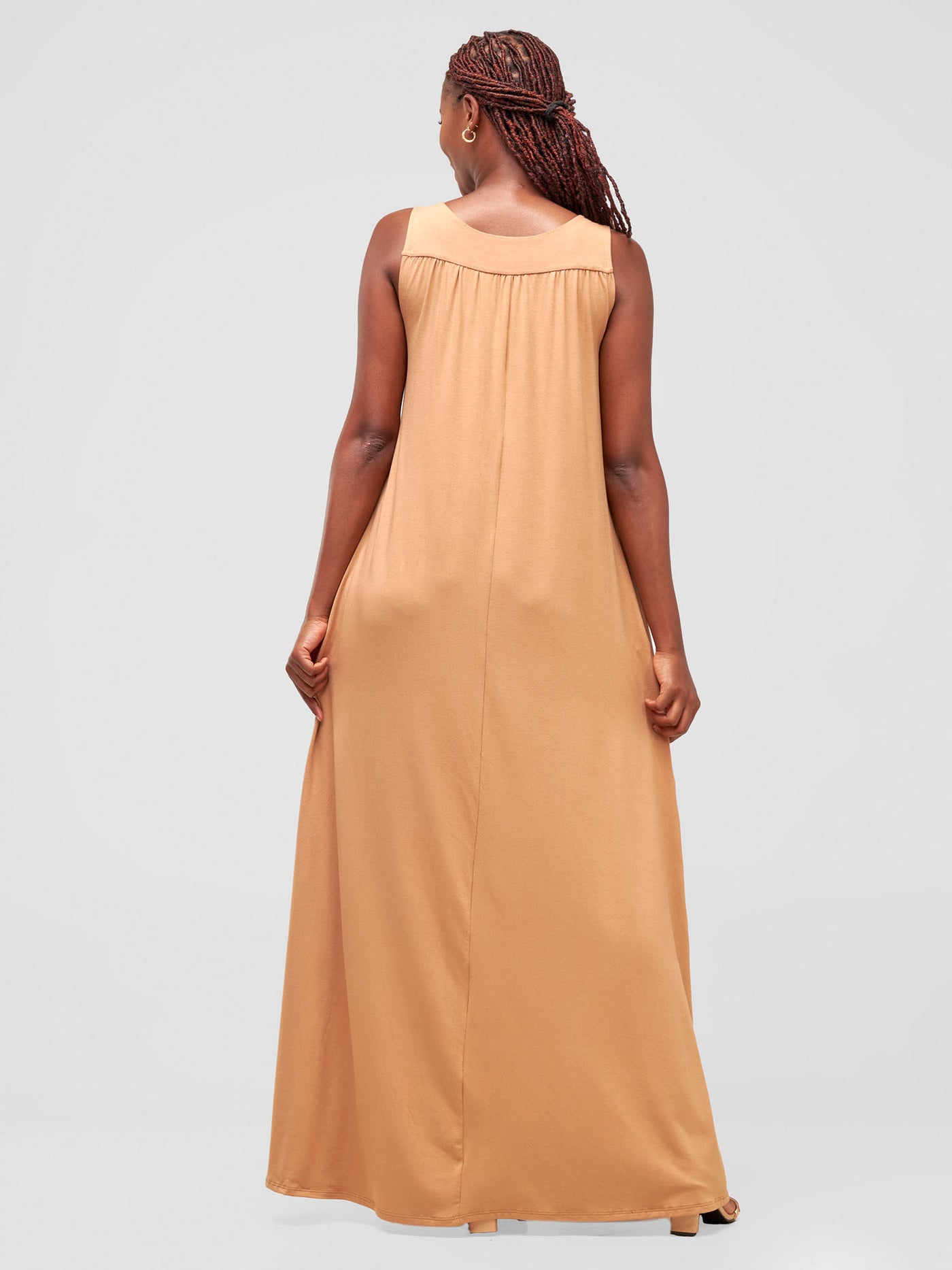 Vivo Safiya Gathered Shoulder Maxi Dress - Tan