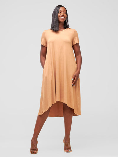 Vivo Safiya Back Pleat Dress - Tan