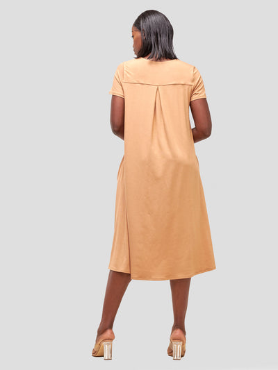 Vivo Safiya Back Pleat Dress - Tan