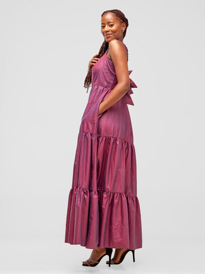Safari Kikoy Tie Back Maxi Dress - Dark Maroon - Shopzetu