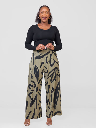 Vivo Chesi Wide Leg Pants - Aloe / Black Hesi Print