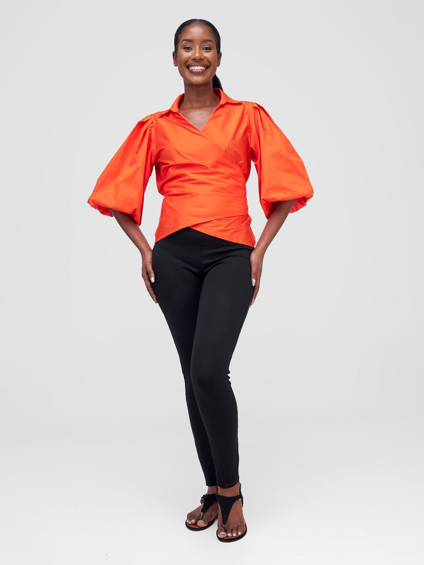 Safari by Vivo Mali 3/4 Bishop Sleeve  Tie Top - Orange