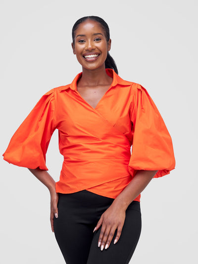 Safari by Vivo Mali 3/4 Bishop Sleeve  Tie Top - Orange