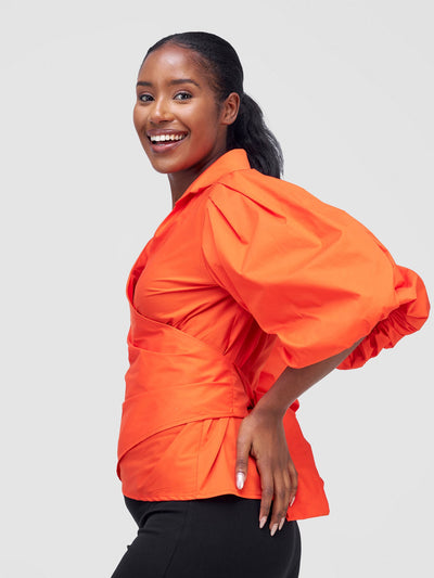 Safari by Vivo Mali 3/4 Bishop Sleeve  Tie Top - Orange