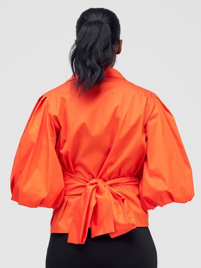 Safari by Vivo Mali 3/4 Bishop Sleeve  Tie Top - Orange