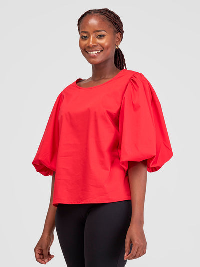 Safari by Vivo Nimali Bubble Sleeve Top - Red