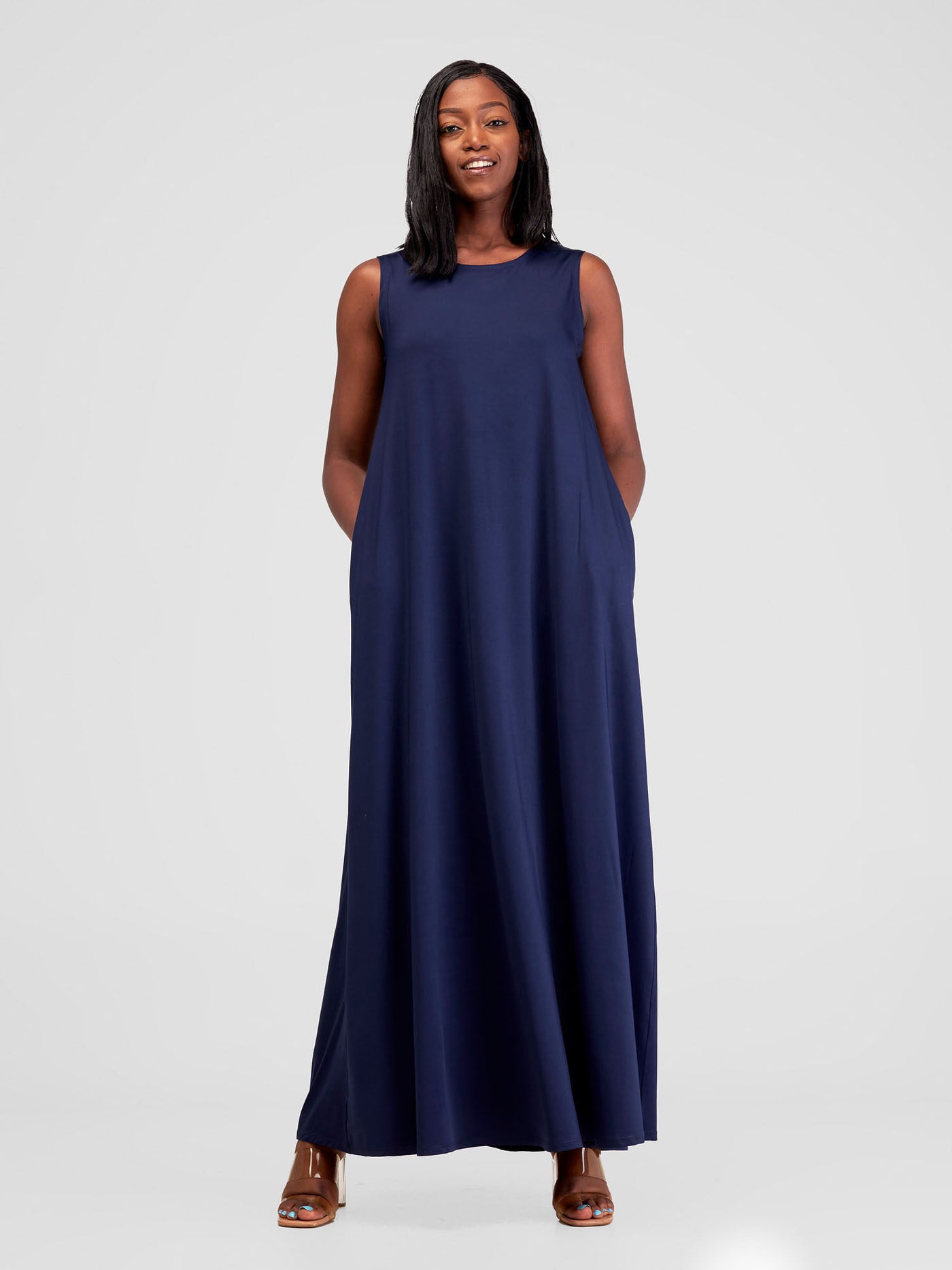 Vivo Lumi Back Pleat Maxi Dress - Navy