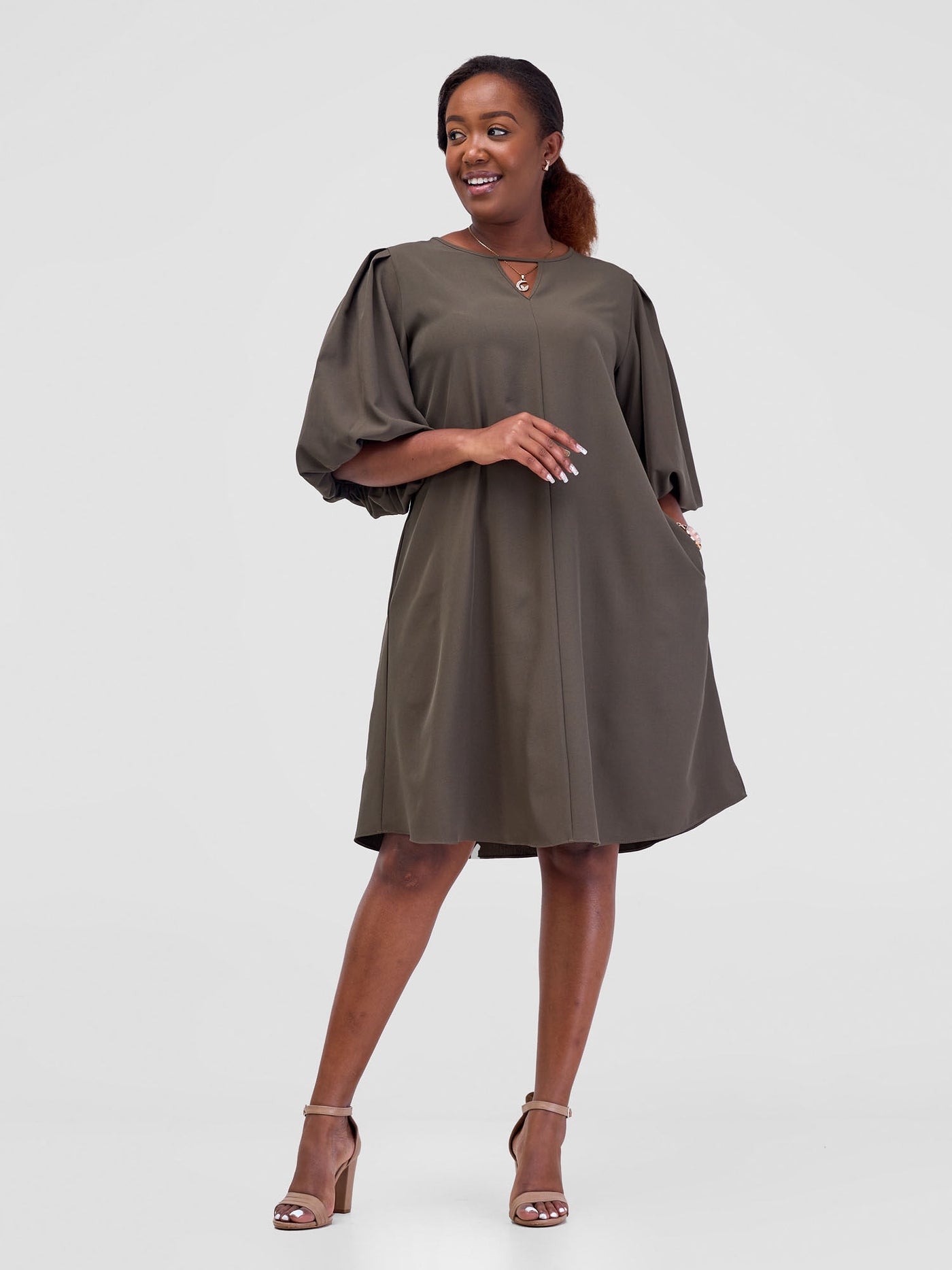 Vivo Esna Puff Sleeve Tent Dress - Hunters