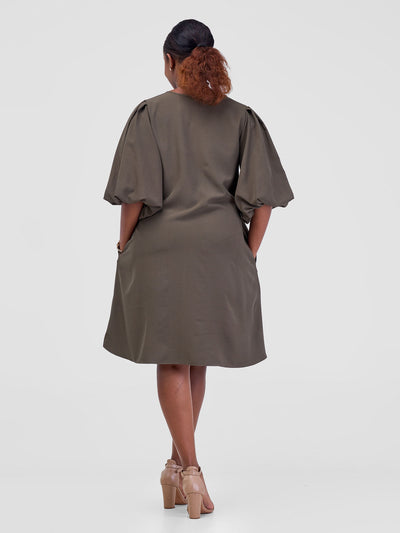 Vivo Esna Puff Sleeve Tent Dress - Hunters