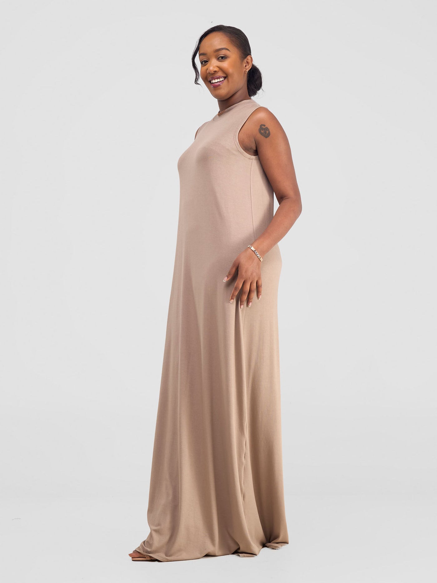 Vivo Mock Maxi Dress - Taupe - Shopzetu