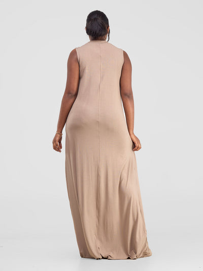 Vivo Mock Maxi Dress - Taupe - Shopzetu