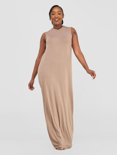 Vivo Mock Maxi Dress - Taupe - Shopzetu