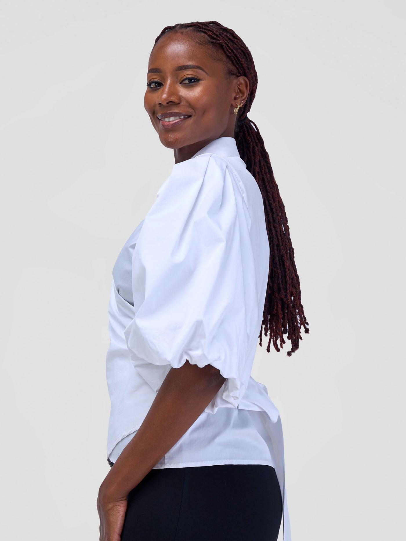 Safari by Vivo Mali 3/4 Bishop Sleeve  Tie Top - White