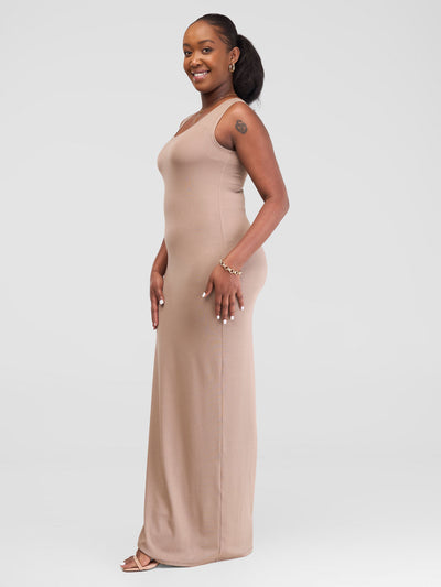 Vivo Basic Straight Maxi Dress - Light Taupe