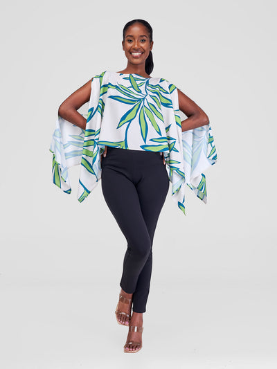 Vivo Sanyu Boat Neck Midriff Top - Taupe / Green Lemi Print