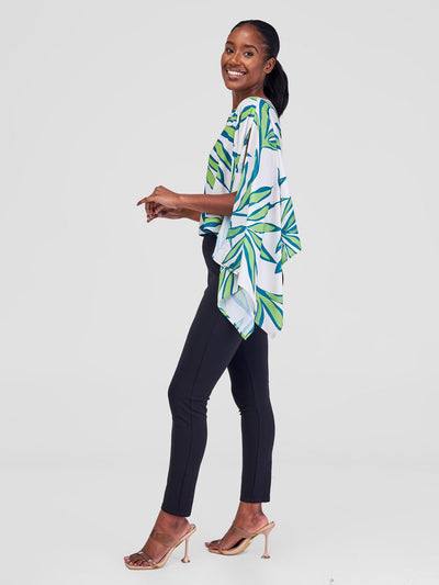 Vivo Sanyu Boat Neck Midriff Top - Taupe / Green Lemi Print