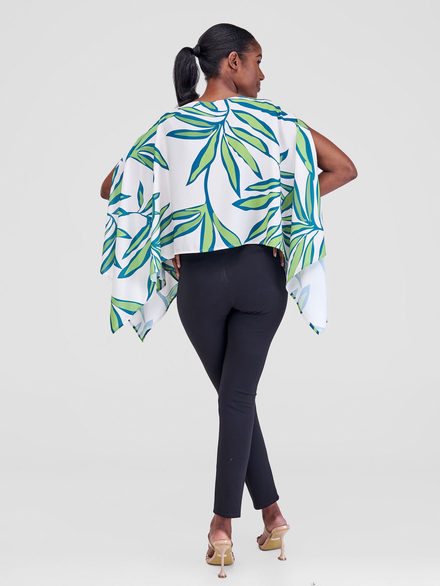 Vivo Sanyu Boat Neck Midriff Top - Taupe / Green Lemi Print