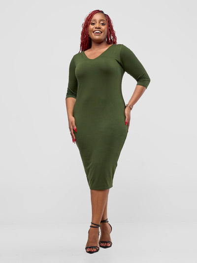 Vivo Basic 3/4 Sleeve Double Layered Bodycon Dress - Hunters