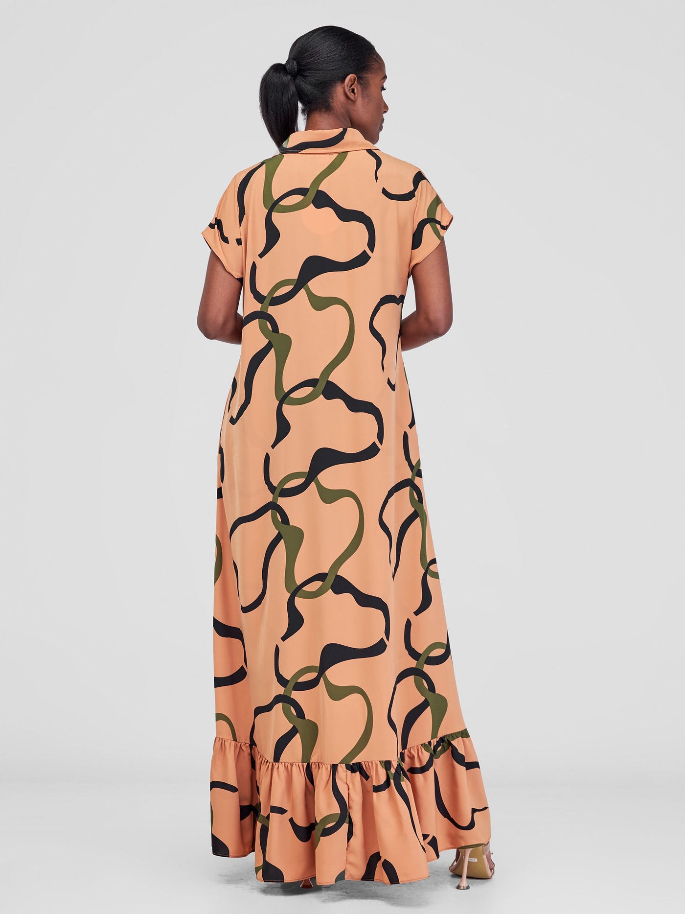 Vivo Asha Drop Shoulder Maxi Shirt Dress - Golden Nut / Black Milo Print