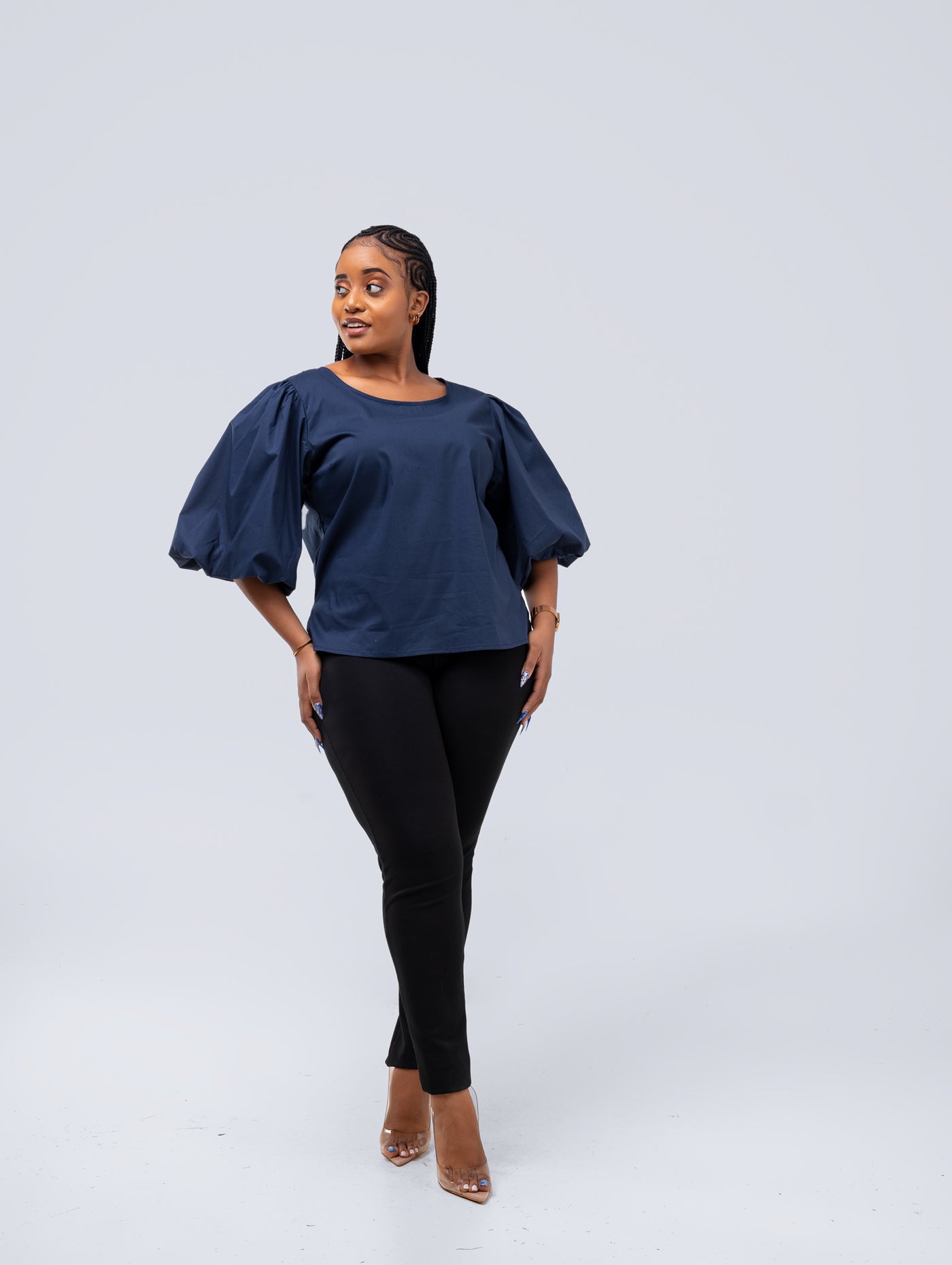 Safari by Vivo Nimali Bubble Sleeve Top - Navy