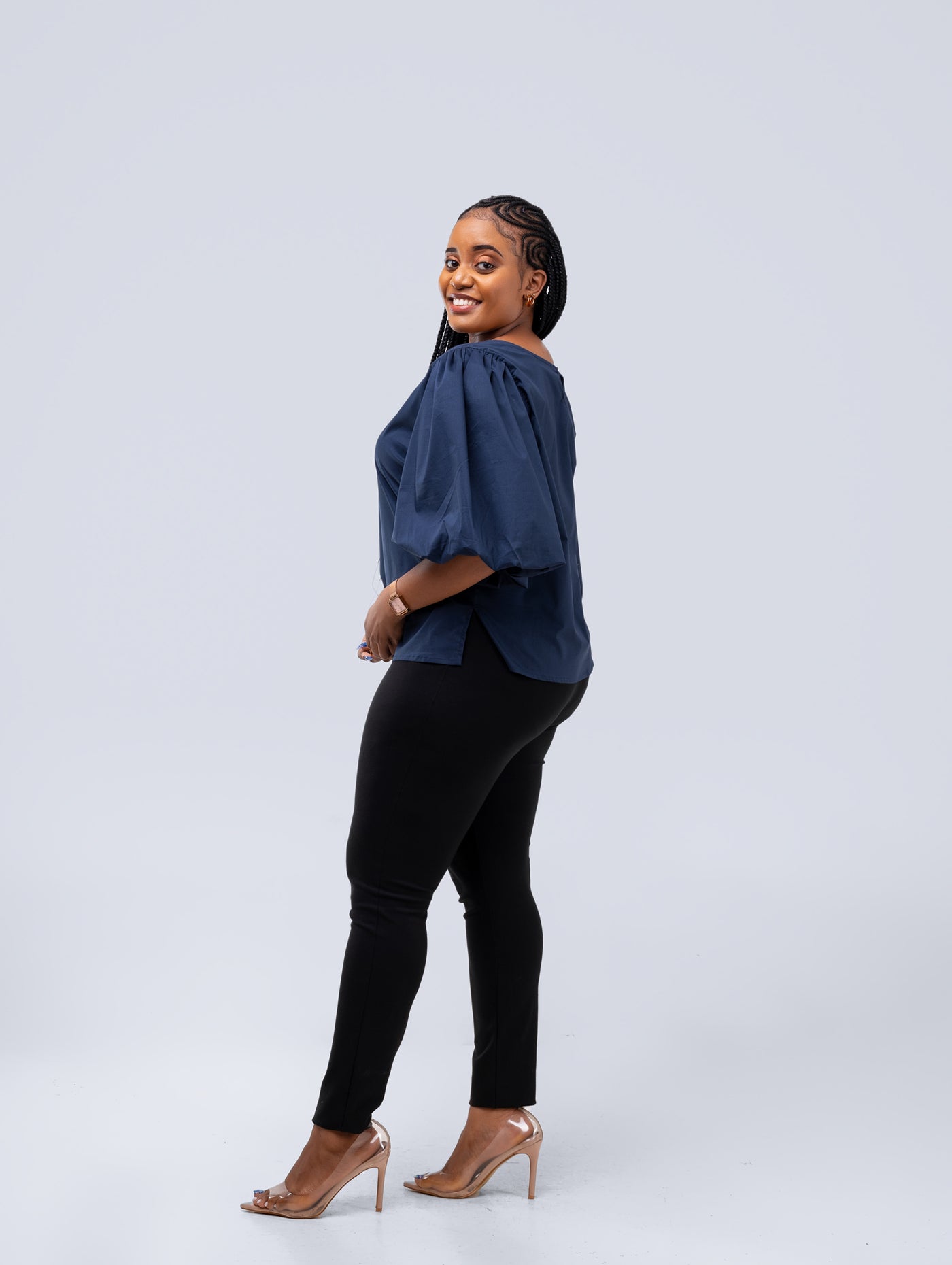 Safari by Vivo Nimali Bubble Sleeve Top - Navy