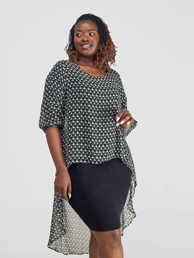 Vivo Basic Nalia High-low Chiffon Top - Black / Green Print