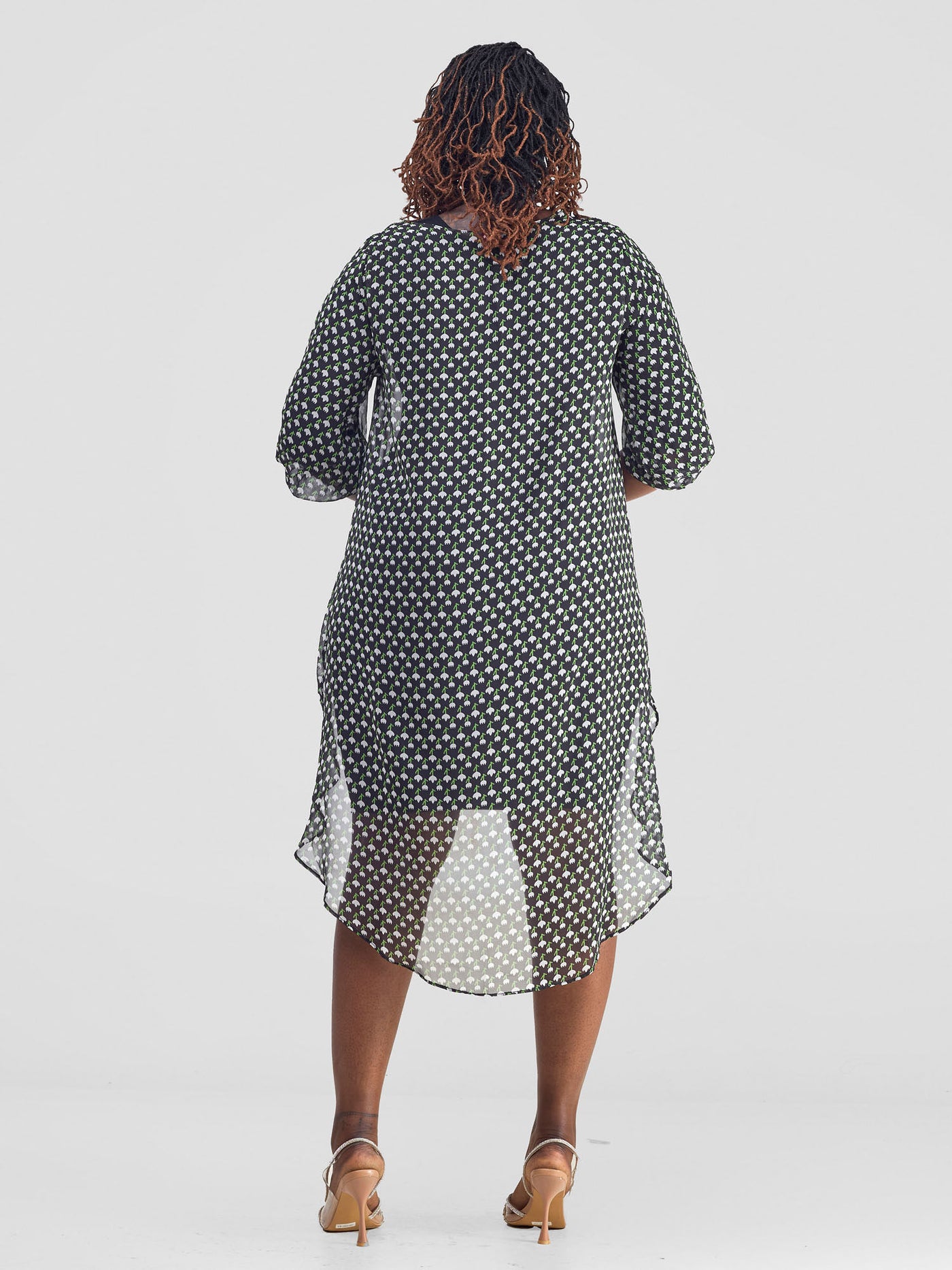 Vivo Basic Nalia High-low Chiffon Top - Black / Green Print