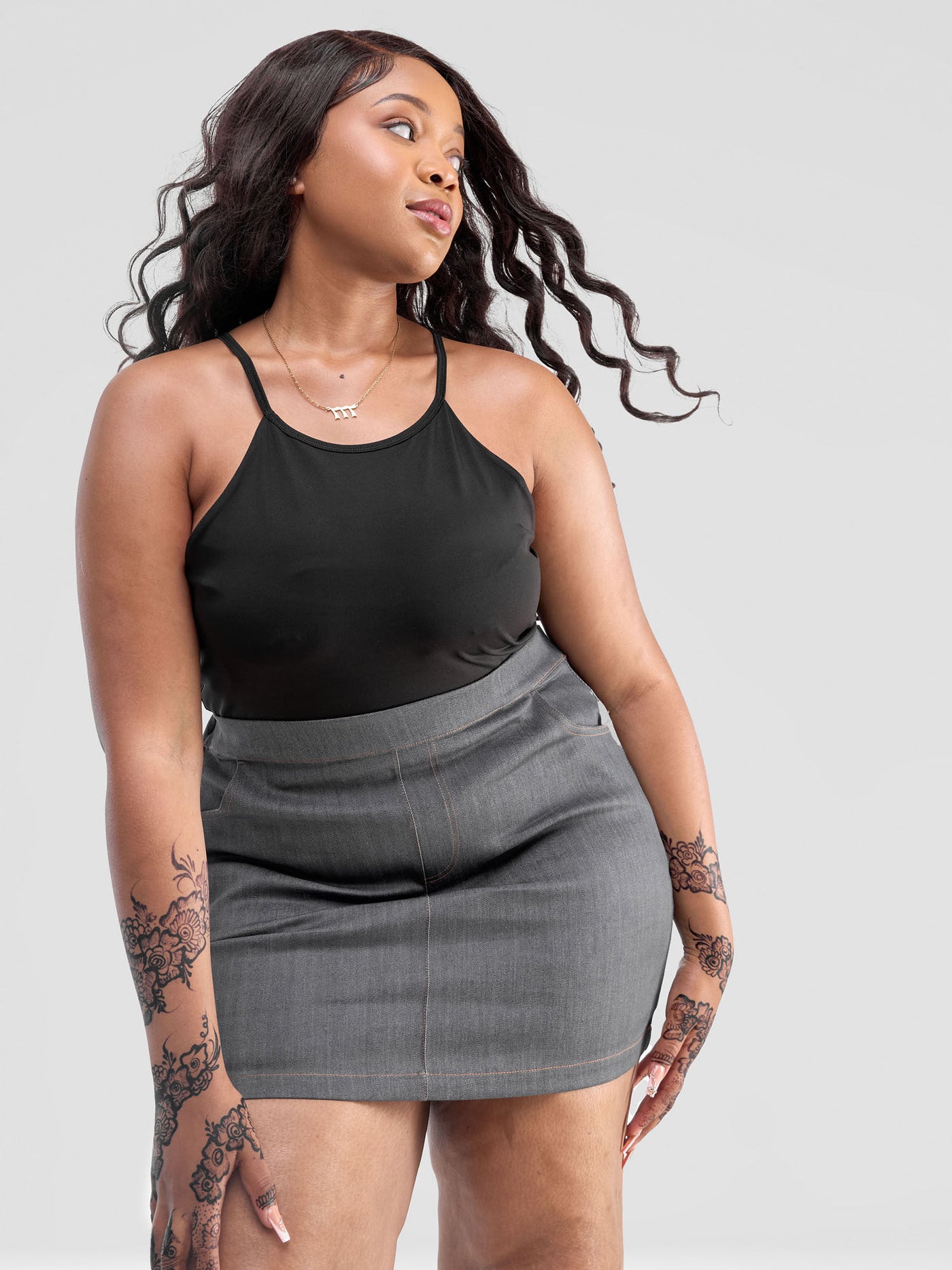 Zoya Yuni Contrast Stitch Mini Skirt - Grey