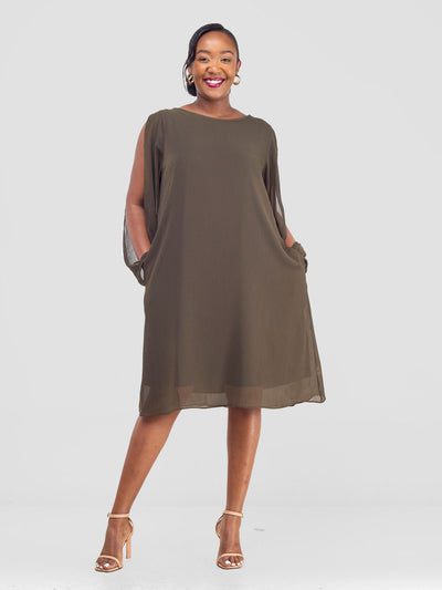 Vivo Lamu Knee Length Chiffon Dress - Hunters Green