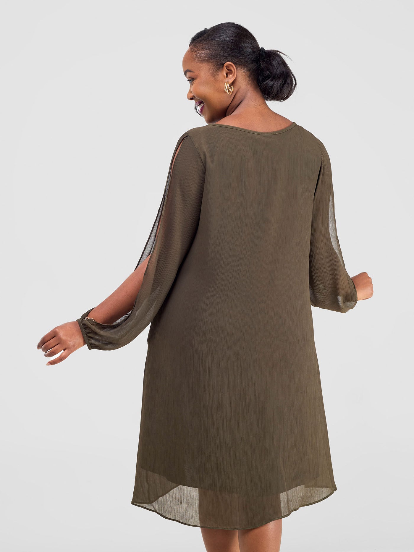 Vivo Lamu Knee Length Chiffon Dress - Hunters Green