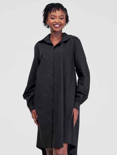 Safari by Vivo Kaya Long Sleeve Shirt Dress - Black