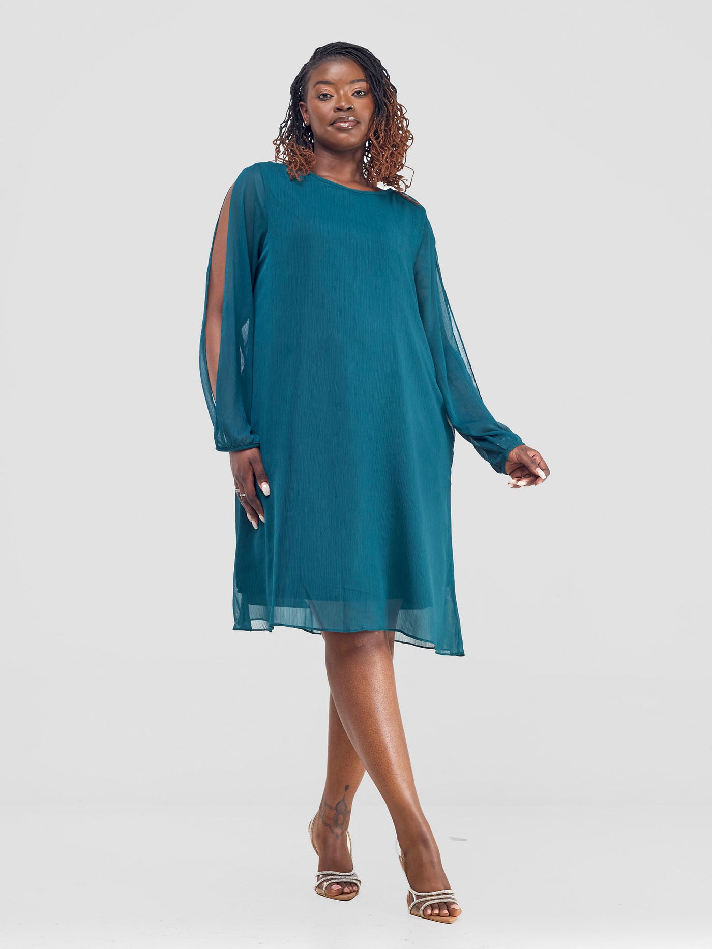 Vivo Lamu Knee Length Chiffon Dress - Dark Green