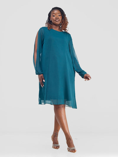 Vivo Lamu Knee Length Chiffon Dress - Dark Green