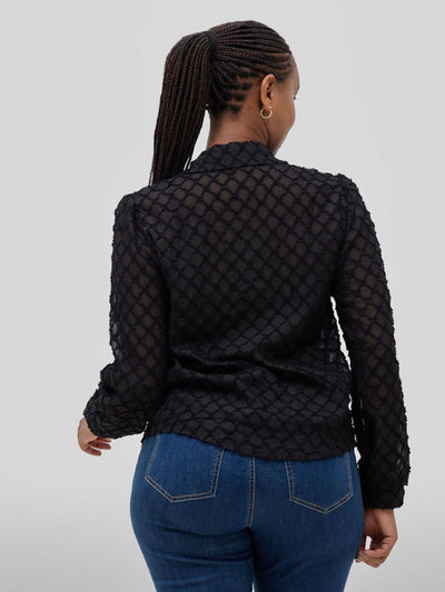 Hessed Long Sleeve Button Shirt - Black - Shopzetu