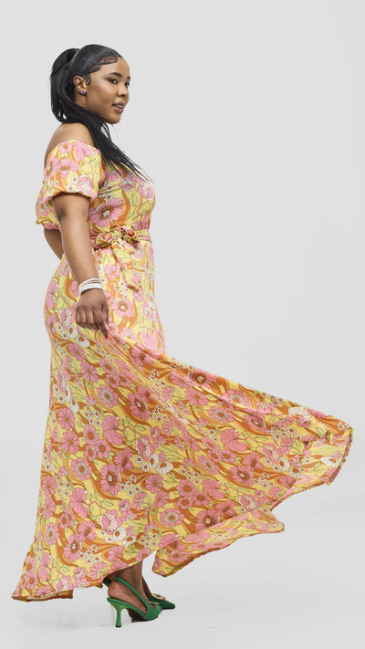 Silk House Collection Curvy Plus Size Malaika Skirt Set -Olive Green/Mustard Combo