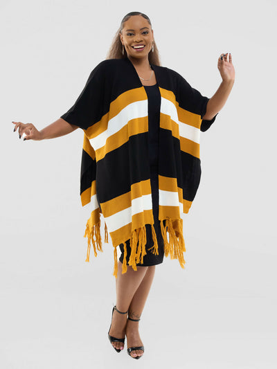The Fashion Frenzy Striped Fringed Acrylic Kimono – Yellow - Shopzetu