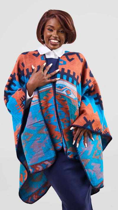 Afrodame Light Poncho - Brown / Blue